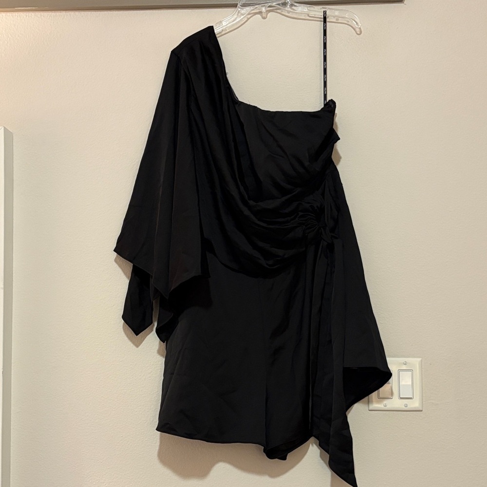 City Chic Black One-Shoulder Draped Jumpsuit Romper